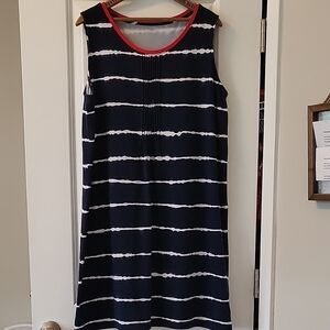 Lands' End Navy and White Striped Midi Dress